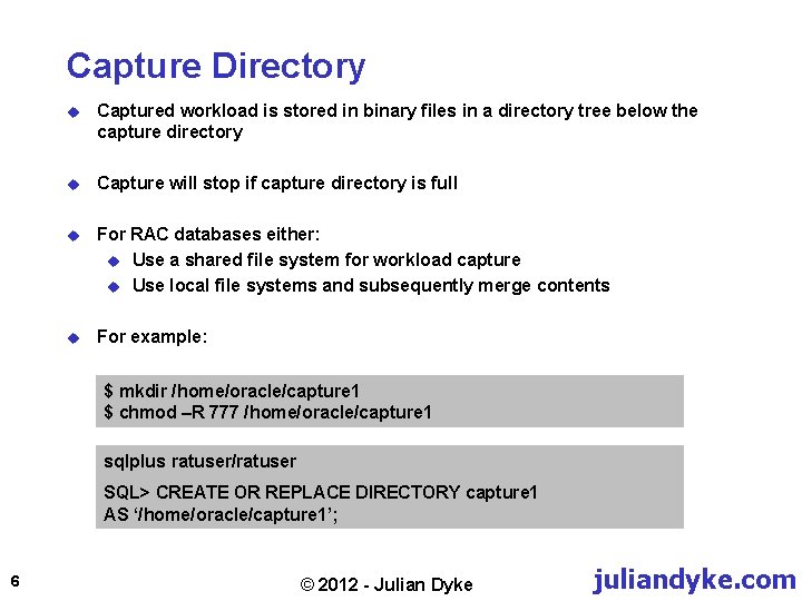 Capture Directory u Captured workload is stored in binary files in a directory tree