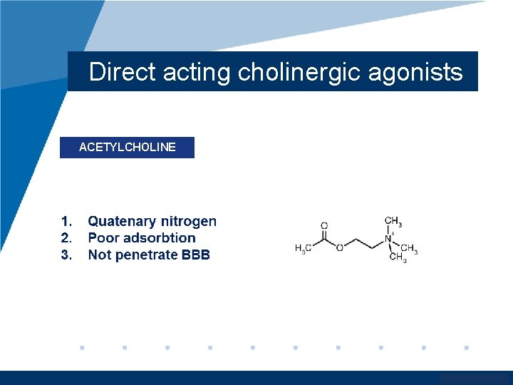 Direct acting cholinergic agonists ACETYLCHOLINE www. company. com 