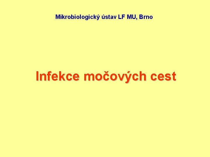 Mikrobiologický ústav LF MU, Brno Infekce močových cest 