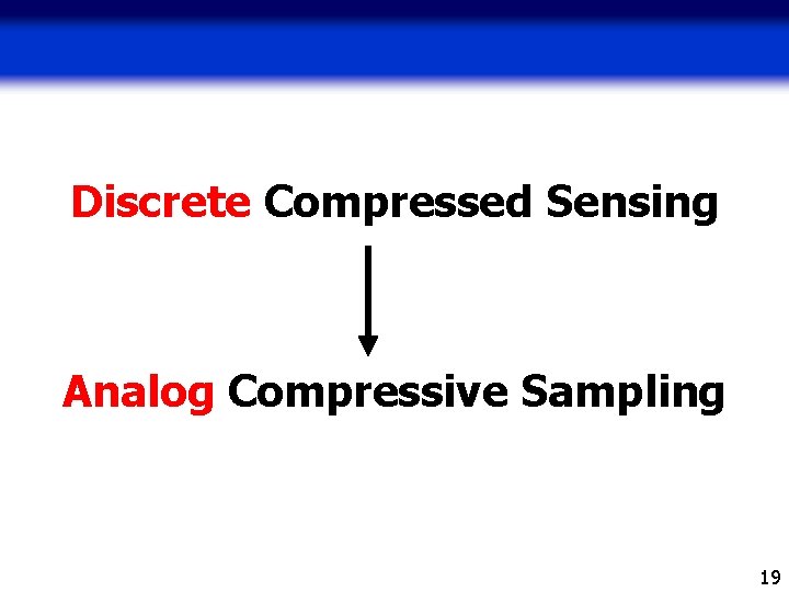 Discrete Compressed Sensing Analog Compressive Sampling 19 Discrete Compressed Sensing Analog Compressive Sampling 19
