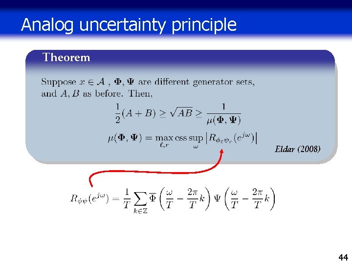 Analog uncertainty principle Theorem Eldar (2008) 44 Analog uncertainty principle Theorem Eldar (2008) 44