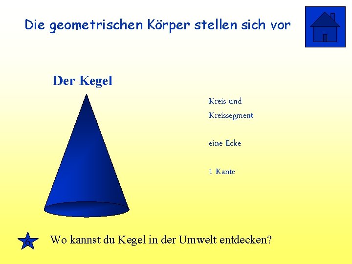 Die geometrischen Körper stellen sich vor Der Kegel Kreis und Kreissegment eine Ecke 1