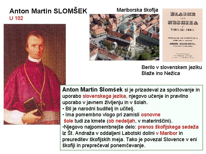 Anton Martin SLOMŠEK Mariborska škofija U 102 Berilo v slovenskem jeziku Blaže ino Nežica
