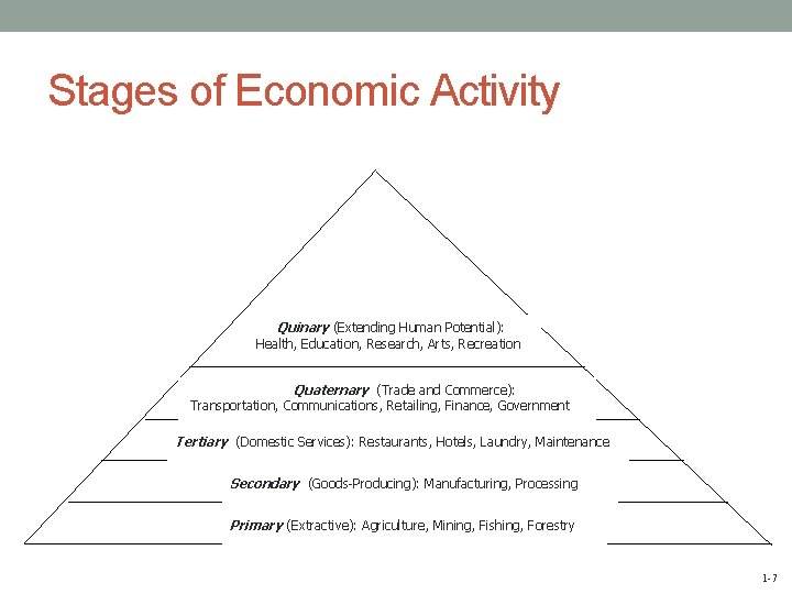 Stages of Economic Activity Quinary (Extending Human Potential): Health, Education, Research, Arts, Recreation Quaternary