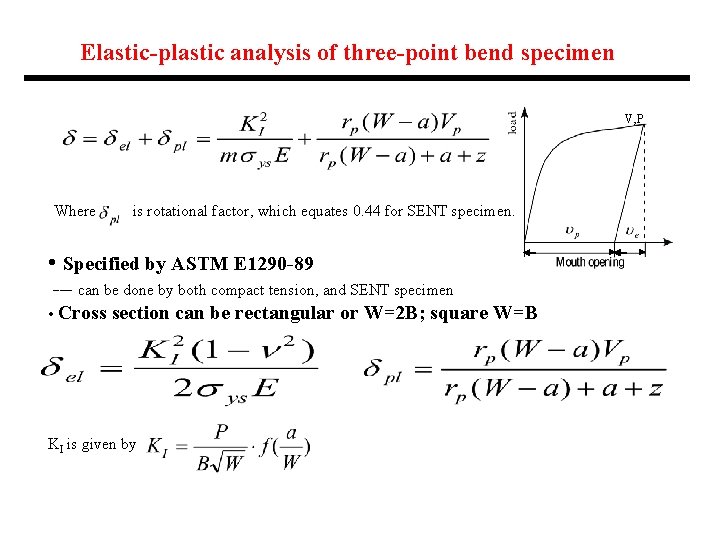 Elastic-plastic analysis of three-point bend specimen V, P Where is rotational factor, which equates Elastic-plastic analysis of three-point bend specimen V, P Where is rotational factor, which equates