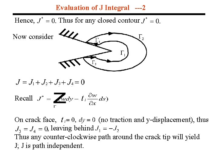 Evaluation of J Integral ---2 Hence, Thus for any closed contour Now consider 1 Evaluation of J Integral ---2 Hence, Thus for any closed contour Now consider 1