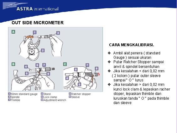 OUT SIDE MICROMETER CARA MENGKALIBRASI. v Ambil alat penera ( standard Gauge ) sesuai