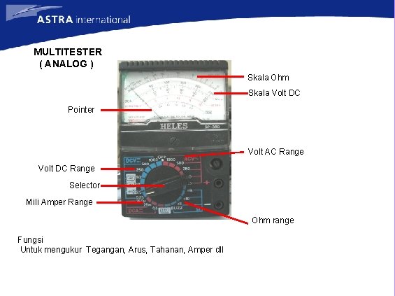 MULTITESTER ( ANALOG ) Skala Ohm Skala Volt DC Pointer Volt AC Range Volt