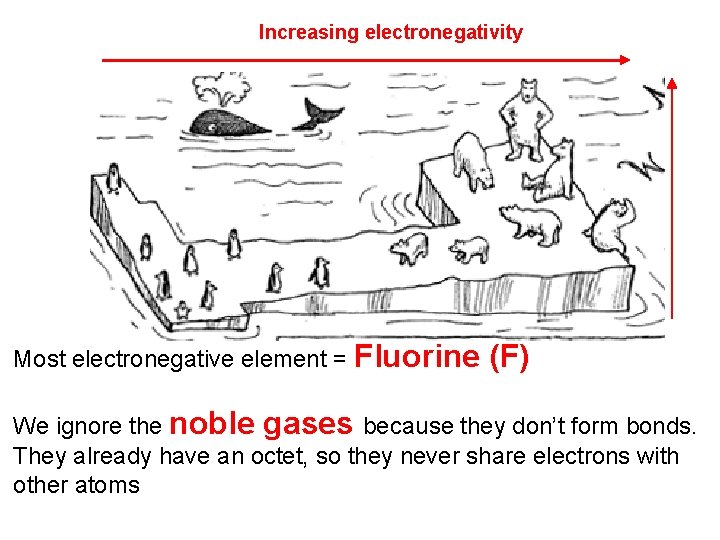 Increasing electronegativity Most electronegative element = Fluorine (F) We ignore the noble gases because Increasing electronegativity Most electronegative element = Fluorine (F) We ignore the noble gases because