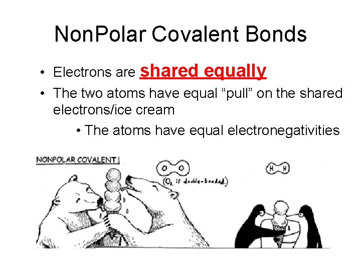 Non. Polar Covalent Bonds • Electrons are shared equally • The two atoms have Non. Polar Covalent Bonds • Electrons are shared equally • The two atoms have