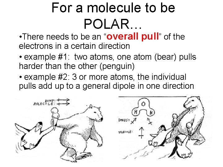 For a molecule to be POLAR… • There needs to be an “overall pull” For a molecule to be POLAR… • There needs to be an “overall pull”