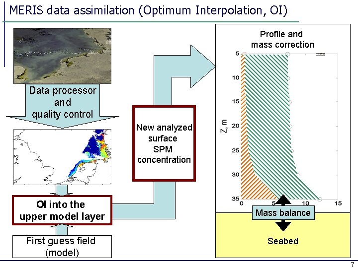 MERIS data assimilation (Optimum Interpolation, OI) Profile and mass correction Data processor and quality