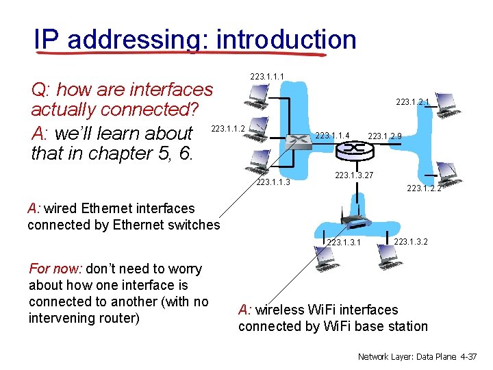 IP addressing: introduction Q: how are interfaces actually connected? 223. 1. 1. 2 A: