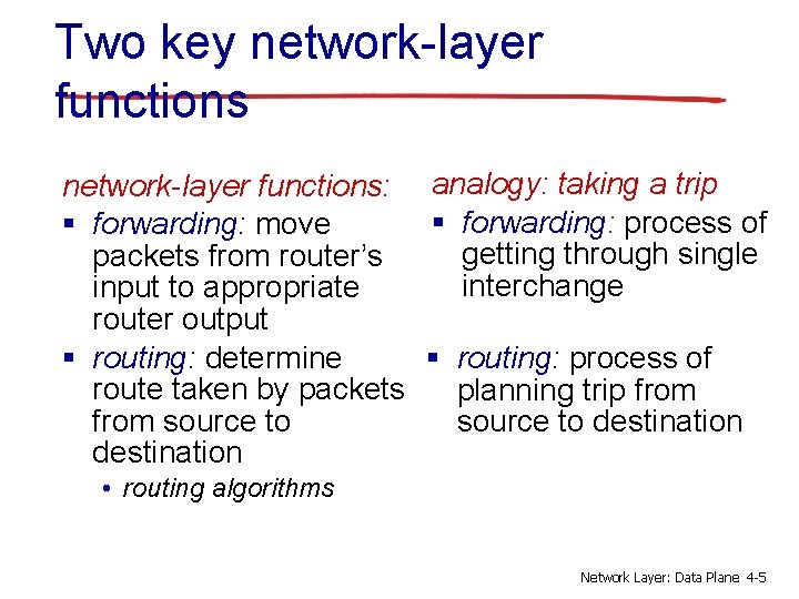 Two key network-layer functions: analogy: taking a trip § forwarding: process of § forwarding: