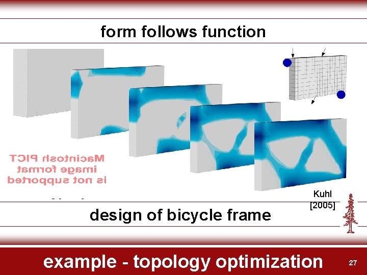 form follows function Armstrong [2005] design of bicycle frame Kuhl [2005] example - topology