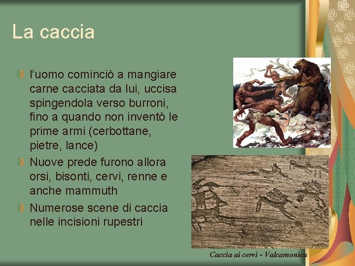 La caccia l’uomo cominciò a mangiare carne cacciata da lui, uccisa spingendola verso burroni,