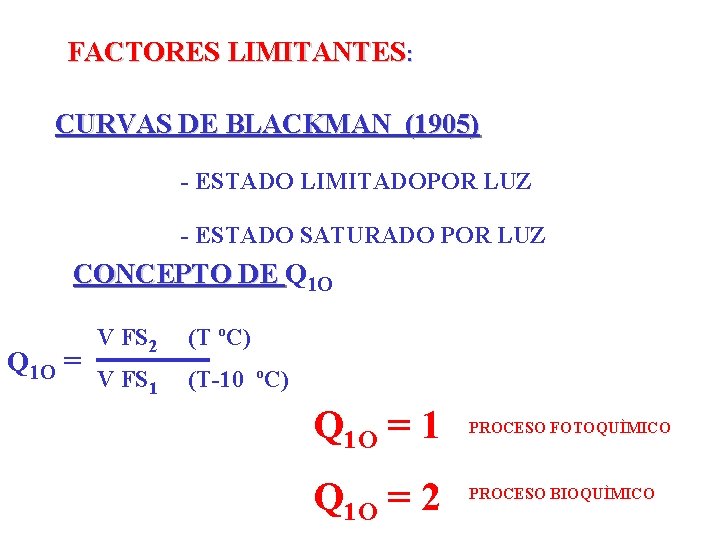 FACTORES LIMITANTES: CURVAS DE BLACKMAN (1905) - ESTADO LIMITADOPOR LUZ - ESTADO SATURADO POR