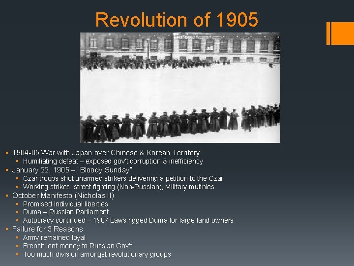 Revolution of 1905 § 1904 -05 War with Japan over Chinese & Korean Territory