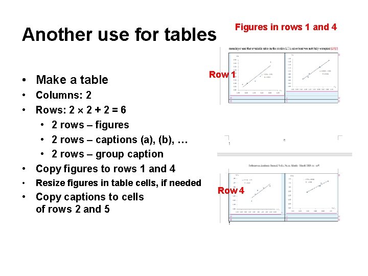 Another use for tables • Make a table Figures in rows 1 and 4 Another use for tables • Make a table Figures in rows 1 and 4