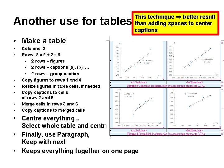 Another use for tables This technique better result than adding spaces to center captions Another use for tables This technique better result than adding spaces to center captions