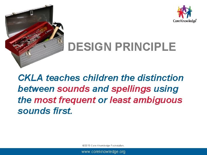 DESIGN PRINCIPLE CKLA teaches children the distinction between sounds and spellings using the most