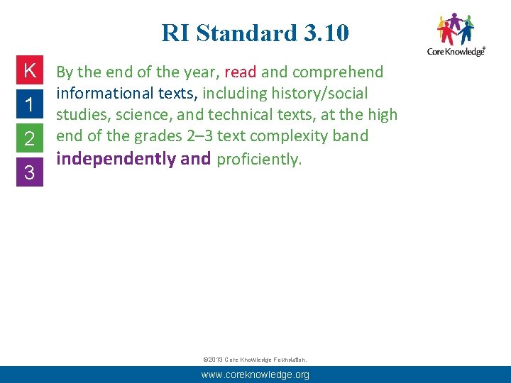 RI Standard 3. 10 K By the end of the year, read and comprehend