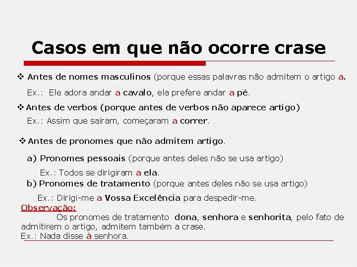 Casos em que não ocorre crase Antes de nomes masculinos (porque essas palavras não Casos em que não ocorre crase Antes de nomes masculinos (porque essas palavras não