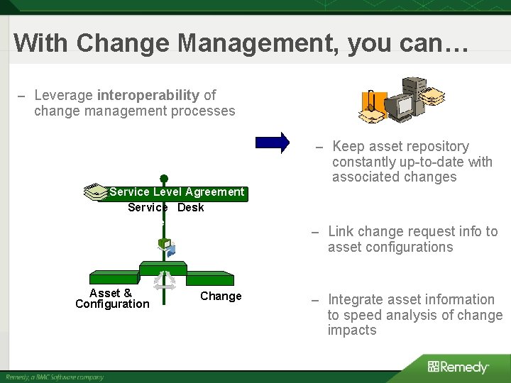 With Change Management, you can… – Leverage interoperability of change management processes – Keep