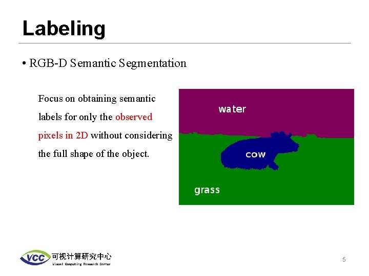 Labeling • RGB-D Semantic Segmentation Focus on obtaining semantic labels for only the observed