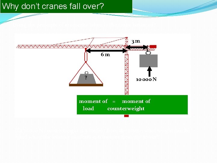 Why don’t cranes fall over? Using the principle of moments, when is the crane