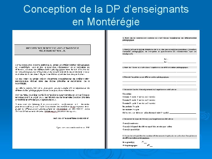 Conception de la DP d’enseignants en Montérégie 