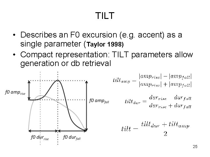 TILT • Describes an F 0 excursion (e. g. accent) as a single parameter