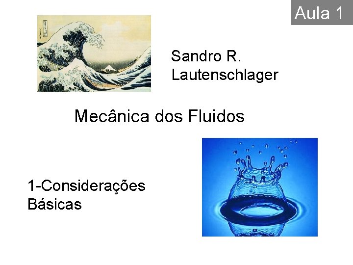 Aula 1 Sandro R. Lautenschlager Mecânica dos Fluidos 1 -Considerações Básicas Aula 1 Sandro R. Lautenschlager Mecânica dos Fluidos 1 -Considerações Básicas