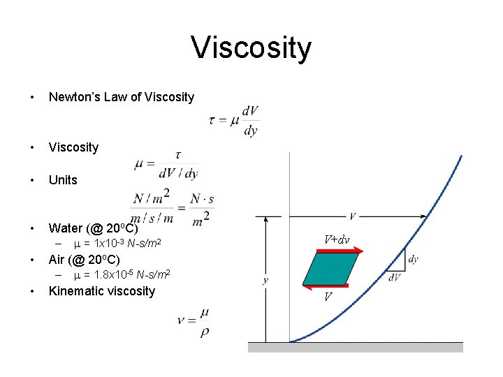 Viscosity • Newton’s Law of Viscosity • Units • Water (@ 20 o. C) Viscosity • Newton’s Law of Viscosity • Units • Water (@ 20 o. C)