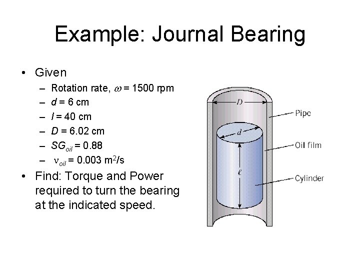 Example: Journal Bearing • Given – – – Rotation rate, w = 1500 rpm Example: Journal Bearing • Given – – – Rotation rate, w = 1500 rpm