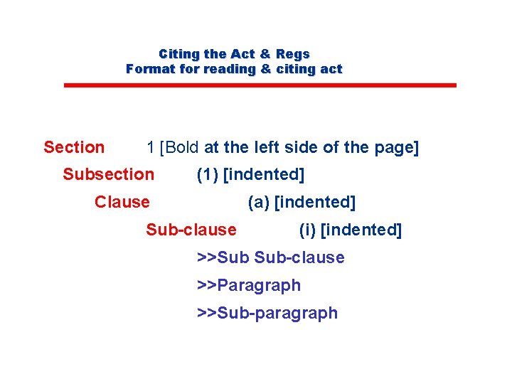 Citing the Act & Regs Format for reading & citing act Section 1 [Bold