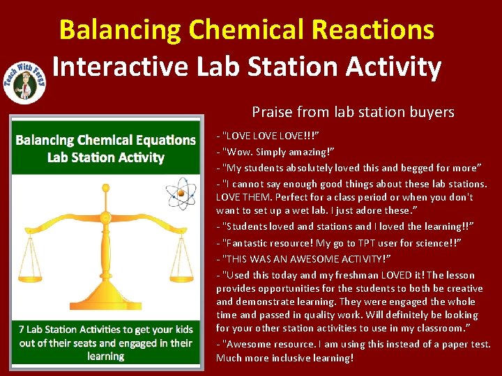 Balancing Chemical Reactions Interactive Lab Station Activity Praise from lab station buyers - "LOVE!!!”