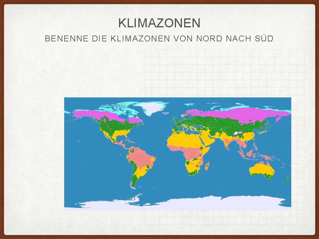 KLIMAZONEN BENENNE DIE KLIMAZONEN VON NORD NACH SÜD 