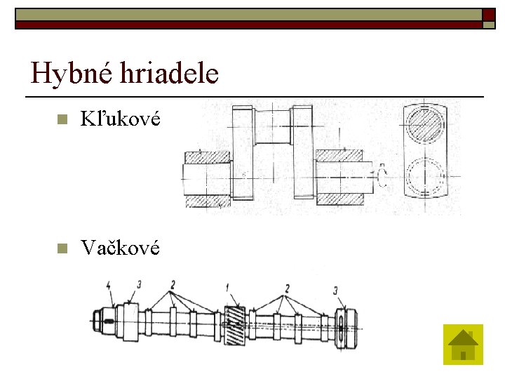 Hybné hriadele n Kľukové n Vačkové 