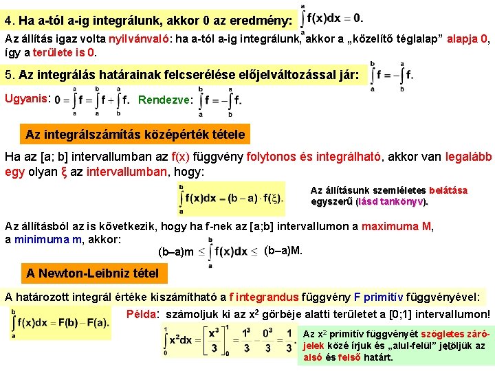 4. Ha a-tól a-ig integrálunk, akkor 0 az eredmény: Az állítás igaz volta nyilvánvaló: