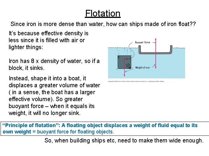 Flotation Since iron is more dense than water, how can ships made of iron