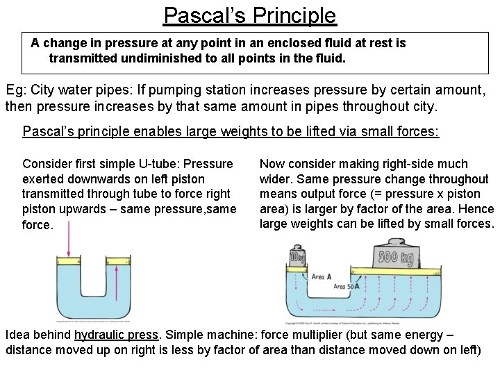 Pascal’s Principle A change in pressure at any point in an enclosed fluid at