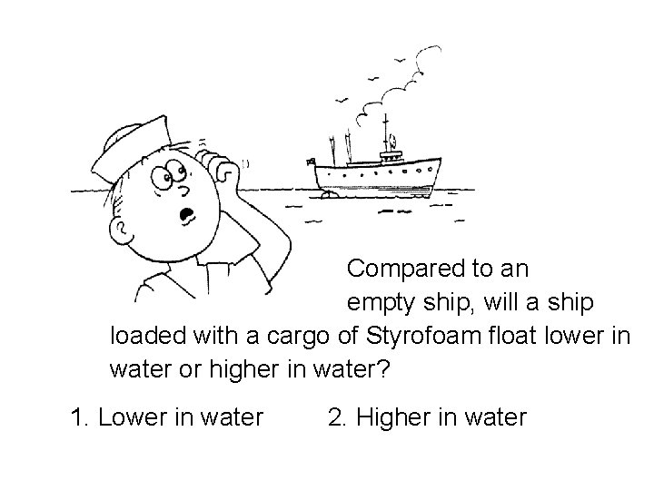 Compared to an empty ship, will a ship loaded with a cargo of Styrofoam