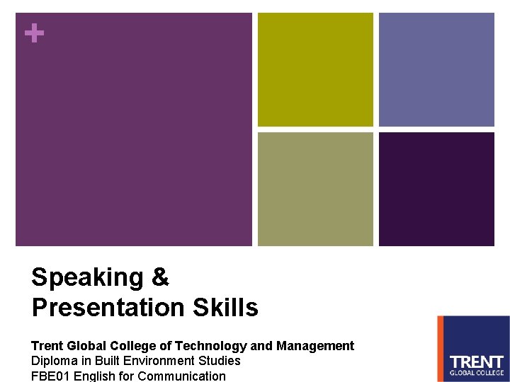 + Speaking & Presentation Skills Trent Global College of Technology and Management Diploma in