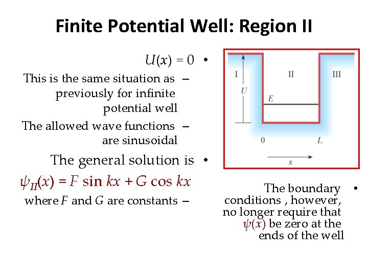 Finite Potential Well: Region II U(x) = 0 • This is the same situation
