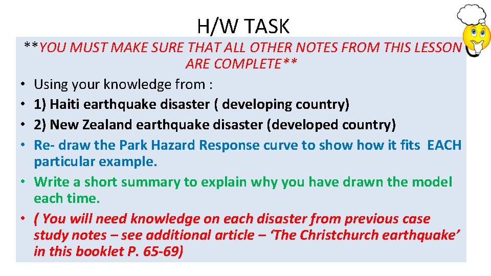 H/W TASK **YOU MUST MAKE SURE THAT ALL OTHER NOTES FROM THIS LESSON ARE