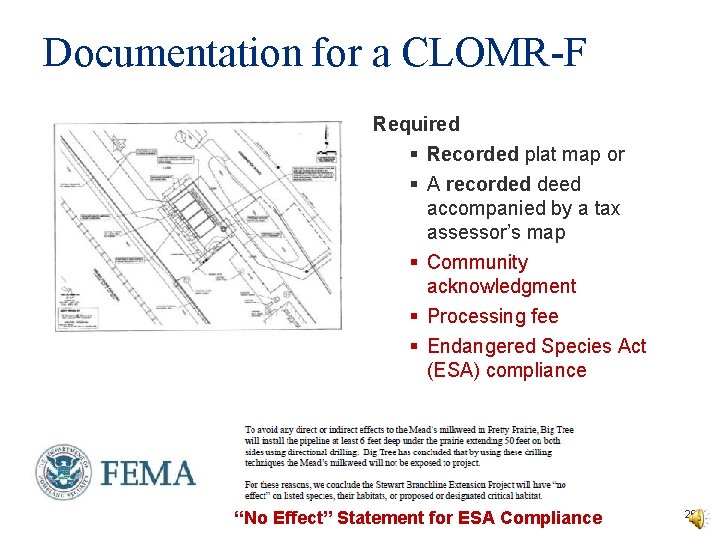 Documentation for a CLOMR-F Required § Recorded plat map or § A recorded deed