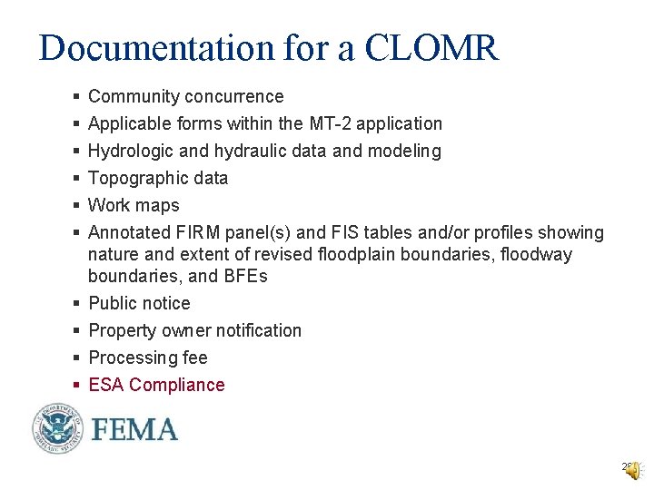 Documentation for a CLOMR § § § § § Community concurrence Applicable forms within