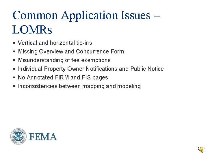 Common Application Issues – LOMRs § § § Vertical and horizontal tie-ins Missing Overview Common Application Issues – LOMRs § § § Vertical and horizontal tie-ins Missing Overview
