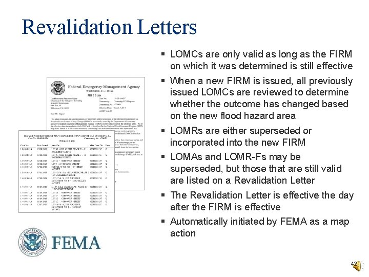 Revalidation Letters § LOMCs are only valid as long as the FIRM on which